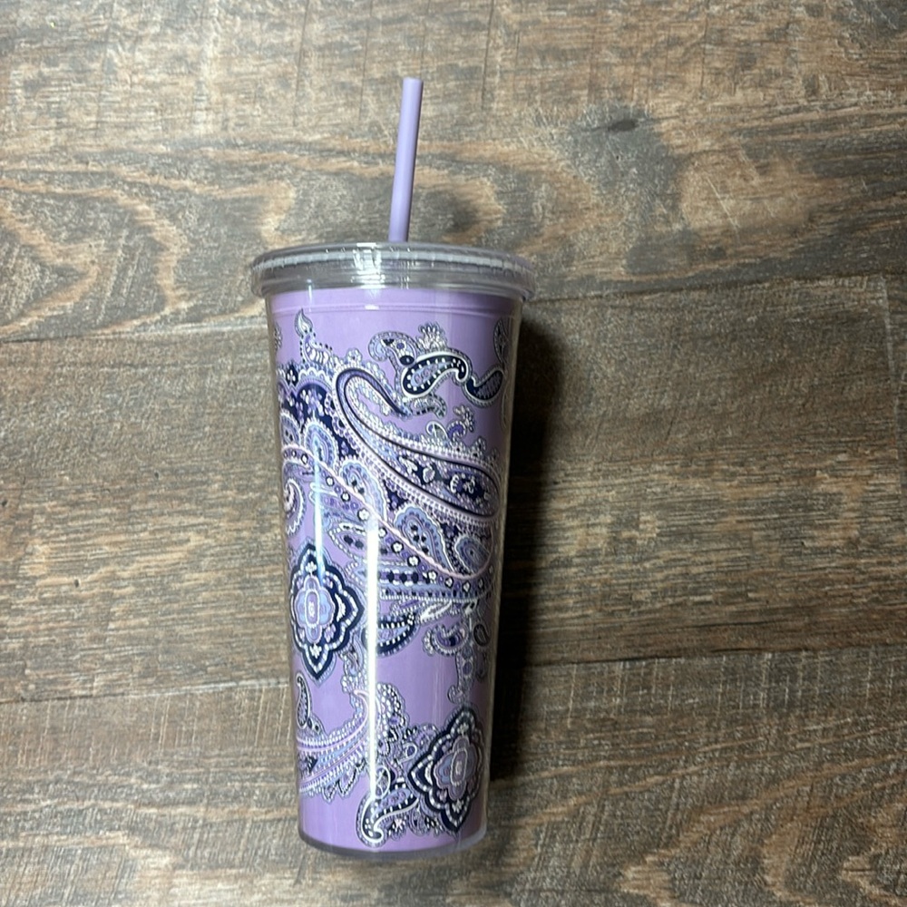 Vera Bradley Tumbler Purple Paisley with Straw Cup EUC